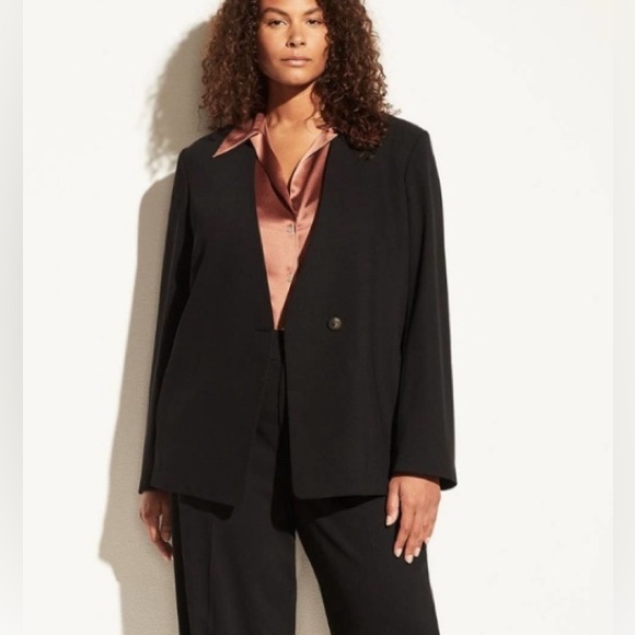 Vince. New Collarless Wool Blend One Button Blazer Business Corporate Work